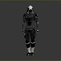 3D Rendered Black Armor Character With Gold Accents In Standing Pose
