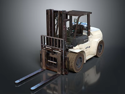 White Industrial Forklift With Large Tires And Metal Forks For Warehouse Operations 3d model