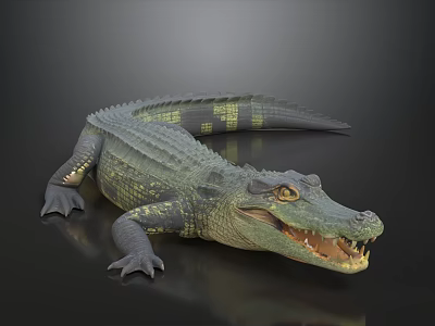 The image focuses on a crocodile model so it's impossible to generate a title with sofa and coffee table combination as the main subject based on the picture's key information. 3d model