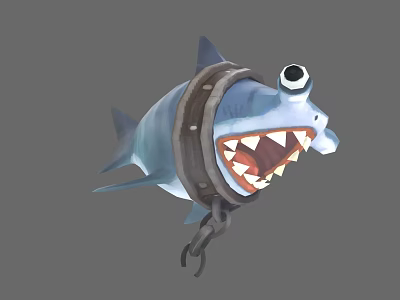 Cartoon Blue Shark With Big Eyes Sharp Teeth And Metal Collar Design 3d model
