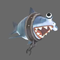 Cartoon Blue Shark With Big Eyes Sharp Teeth And Metal Collar Design