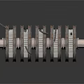 Mechanical Gear Assembly With Stacked Metal Gears Central Shaft And Toothed Structure