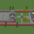 Traditional Chinese Ancient Architecture With Red Walls Gray Tiles And Golden Roof Decorations
