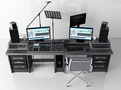 Professional Studio Audio Workstation With Studio Speakers Mixer And Computer Monitors Setup 3d model