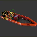 Bright Red Inflatable Boat With Black Parts And Yellow Warning Stripes For Daily Use