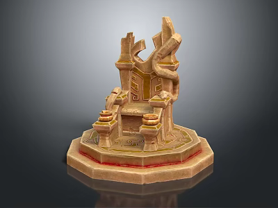 Detailed Ornate Golden Throne Sculpture With Intricate Carvings And Octagonal Base 3d model