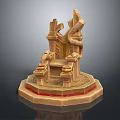 Detailed Ornate Golden Throne Sculpture With Intricate Carvings And Octagonal Base