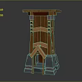 Wooden Tower Scene Component With Stone Base And Decorative Wooden Beams