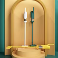 Daily Electrical Cleaning Tools Display On Stand With Green Yellow Arch Background