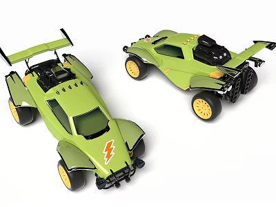 Green Electric Toy Cars With Racing Style Lightning Logo And Yellow Wheels 3d model