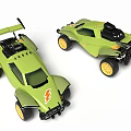 Green Electric Toy Cars With Racing Style Lightning Logo And Yellow Wheels