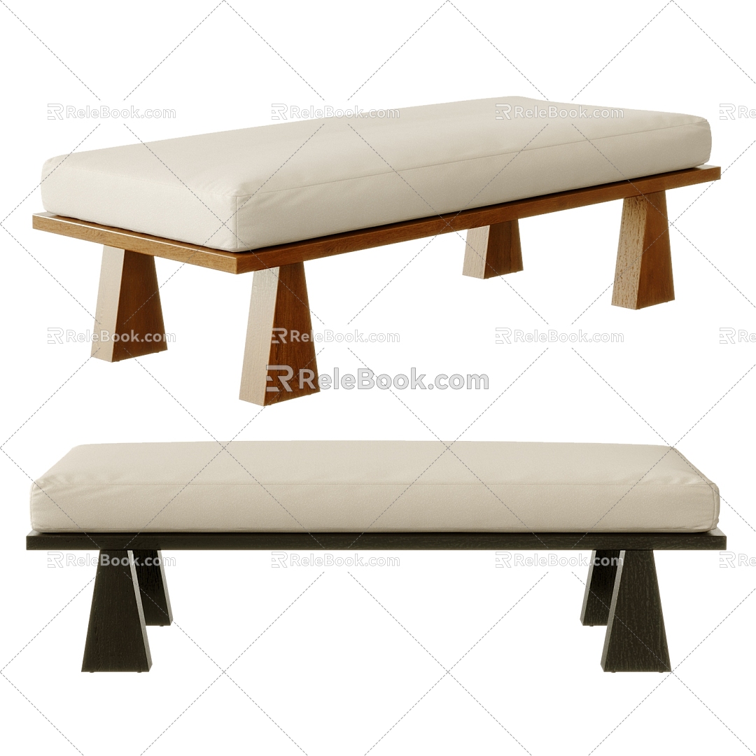 Bench Sofa Stool Bed End Stool Fabric Bench Solid Wood Bench 3d model