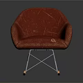 Modern Red Velvet Single Sofa Armchair With Curved Design And Wooden Legs
