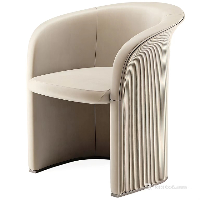 Modern Beige Leather Leisure Chair With Ribbed Armrest And Sleek Curved Design 3d model 