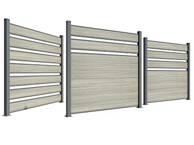 Modern Horizontal Slat Railing With Metal Frames 3d model