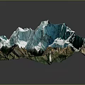 Detailed 3D Mountainous Terrain Model With Snow Capped Peaks And Green Slopes
