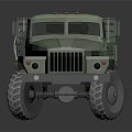 Green Military Cargo Truck with Open Bed Six Wheels Front Lights and Rugged Design