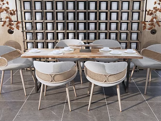 New Chinese Dining Table and Chair Combination Dining Table and Chair 3d model