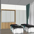 Modern Beauty Salon Interior Design With Wooden Counter Hanging Lights And Seating Area