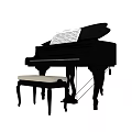 Elegant Black Grand Piano With Music Sheet And Wooden Piano Bench