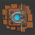 Futuristic Monument Design With Golden Wings Diamond Structure Blue Glowing Elements And Orange Gray Base