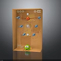 Brown Cardboard Box Game Scene With Green Monster Stars Arrows And Light Bulb