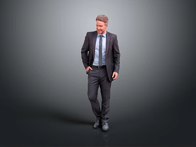 Man In Formal Suit And Tie Standing Confidently Against Gray Background 3d model