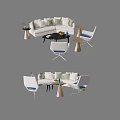 Modern Sofa And Coffee Table Set With White Cushions And Living Room Chairs