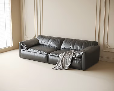 Black leather sofa French double sofa 3d model