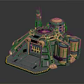 Cartoon Futuristic Building Scene With Dome Tower And Gold Green Platform Structure