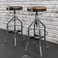 Industrial Style Leather Seat Bar Stools With Adjustable Metal Frame And Footrests