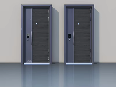 Modern Double Swing Doors With Dark Wood Texture And Metal Frames 3d model