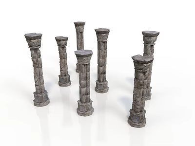 Multiple Decorative Stone Columns With Various Heights And Classical Design 3d model