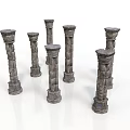 Multiple Decorative Stone Columns With Various Heights And Classical Design 3d model