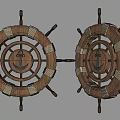 Pair Of Wooden Ship Wheel Decorative Ornament Set With White Rope And Anchor Design
