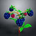 Fresh Ripe Berries With Green Leaves On Red Branch Against Gray Background