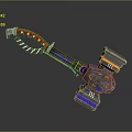 Mechanical Hammer Weapon With Red Handle Blue Accents Orange Black Components And Glowing Base