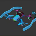 Blue and Black Quadcopter Drone with Protective Frame and Four Propellers 3d model