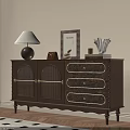 Elegant Retro Wooden Sideboard Cabinet With Arched Glass Doors And Patterned Drawers For Home Storage