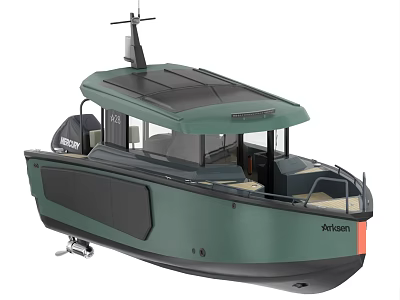 Axopar Modern Green Yacht With Sunroof Cockpit And Comfortable Seats 3d model