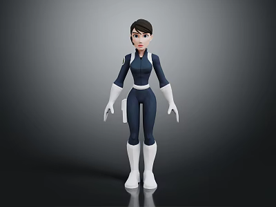 Animated Game Movie Character 3D Model With Blue Bodysuit White Gloves Boots And Short Hair 3d model