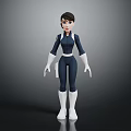 Animated Game Movie Character 3D Model With Blue Bodysuit White Gloves Boots And Short Hair