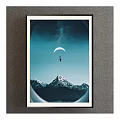 Scenic Circular Framed Landscape Painting With Milky Way Blue Sky Parachutist And Snowy Peaks