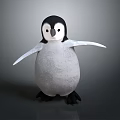 Cute Black And White Penguin Plush Toy With Outstretched Wings Standing On Gray Background