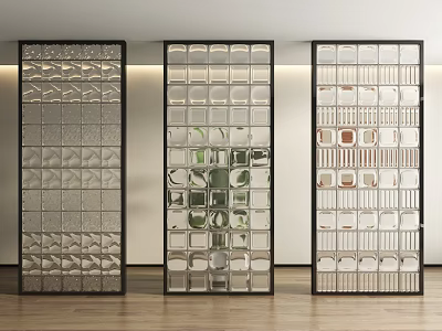 Glass Room Dividers In Modern Interior With Various Glass Blocks And Black Frames 3d model