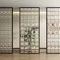 Glass Room Dividers In Modern Interior With Various Glass Blocks And Black Frames