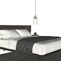 Cozy Double Bed With Dark Headboard White Bedding Nightstands Table Lamp And Brown Rug