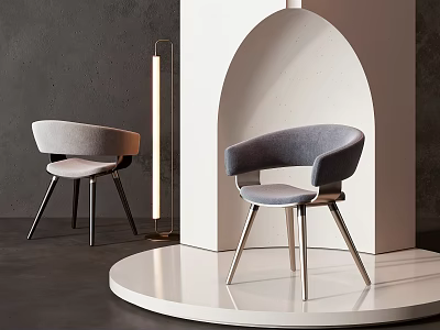 Modern Minimalist Two Tone Gray Dining Chairs With Curved Backrest And Metal Legs On White 3d model