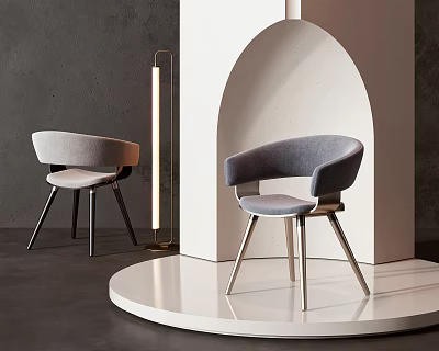 Modern Minimalist Two Tone Gray Dining Chairs With Curved Backrest And Metal Legs On White 3d model