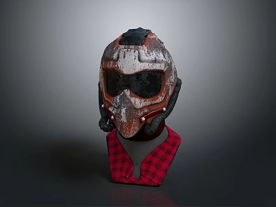 Worn Tactical Weapon Helmet with Goggles Face Mask and Red Black Checkered Base 3d model